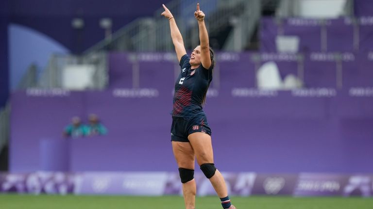 United States' Ilona Maher celebrates after her team won the...