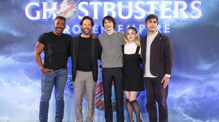 Ernie Hudson, from left, Paul Rudd, Finn Wolfhard, McKenna Grace...