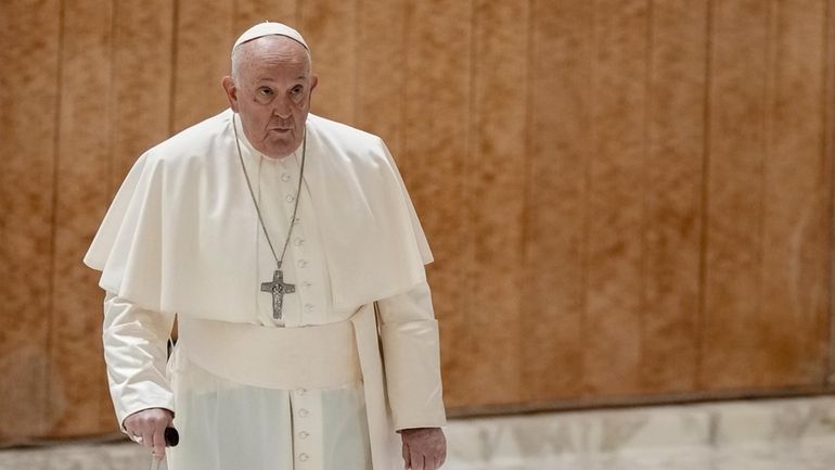 Pope Francis arrives for his weekly general audience in the...