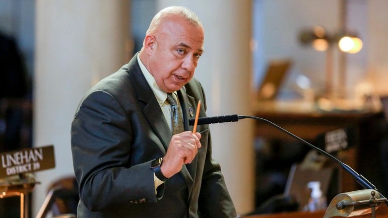 Neb. State Sen. Tom Brewer of Gordon speaks during debate,...