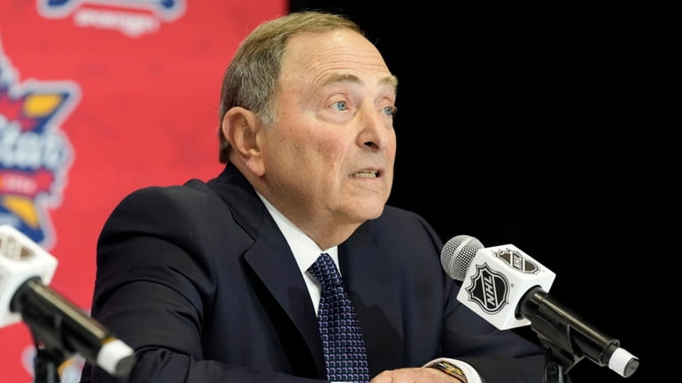 NHL Commissioner Gary Bettman speaks during a news conference in...