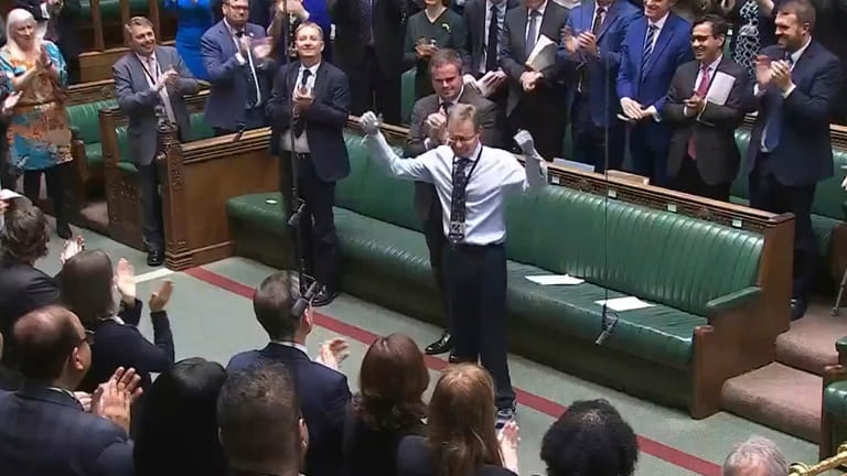 Craig Mackinlay, Conservative MP for South Thanet, is applauded by...