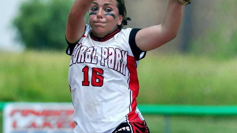 Floral Park's Samantha Giovanniello winds up during a state Class...