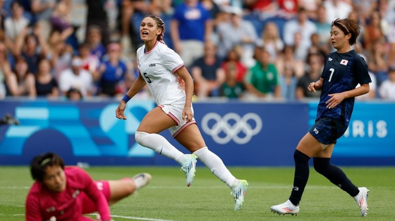 Trinity Rodman of the United States reacts after missing a...