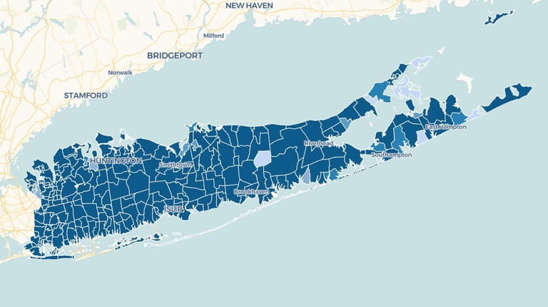 This map shows the concentration of cases on Long Island,...