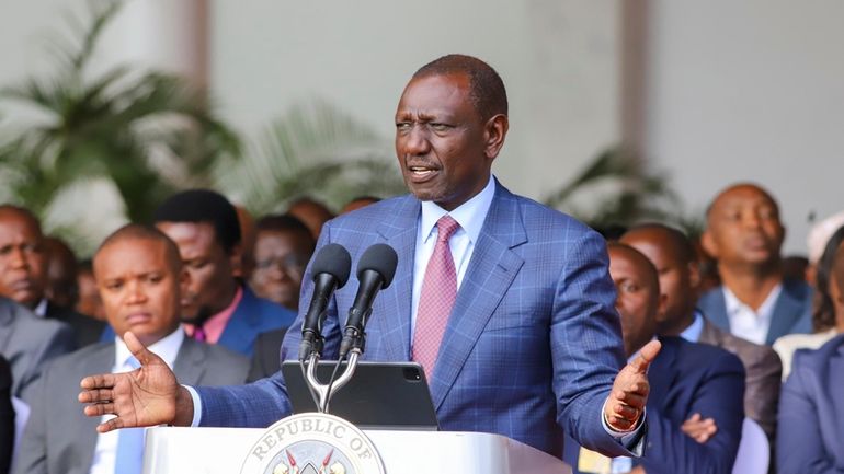 Kenyan President William Ruto gives an address at the State...