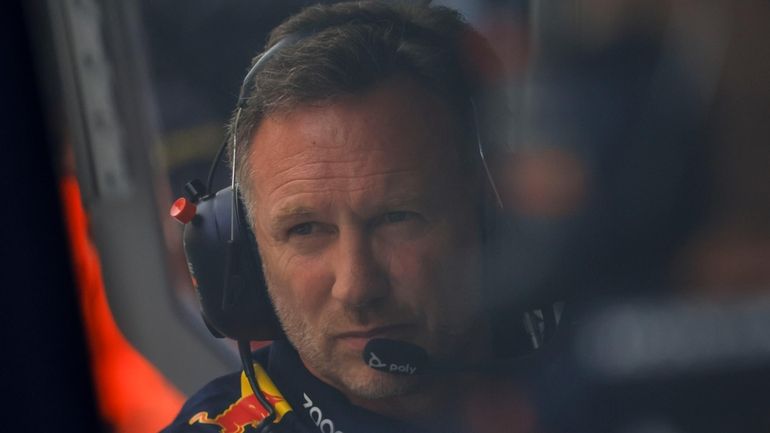 Red Bull team principal Christian Horner watches during the qualifying...