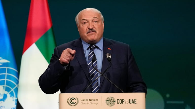 Belarus President Aleksandr Lukashenko speaks during a plenary session at...