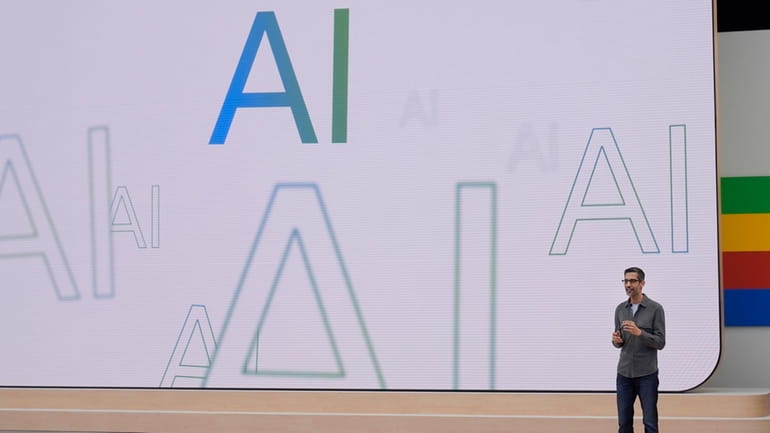 Alphabet CEO Sundar Pichai speaks at a Google I/O event...