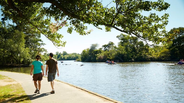 A multiuse trail offers a lakeside hike at Belmont Lake...