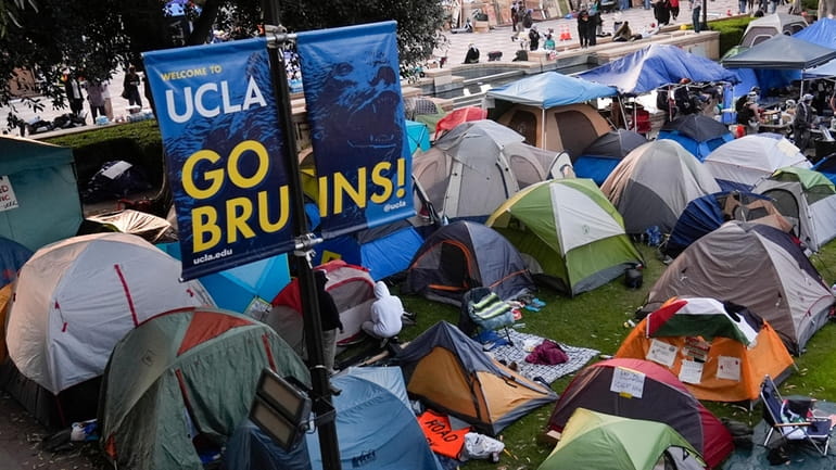 Tents are placed on an encampment on the UCLA campus...