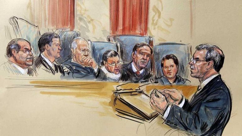 An artist's sketch shows Solicitor General Donald B. Verrilli Jr....