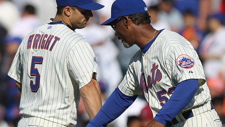 David Wright #5 of the New York Mets celebrates the...