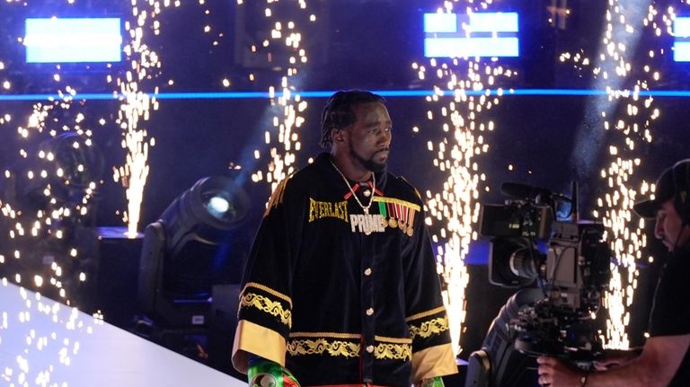 Terence Crawford walks to the ring before a super welterweight...