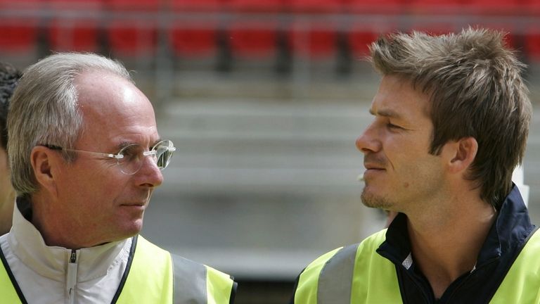 England's manager Sven Goran Eriksson, left, and captain David Beckham...