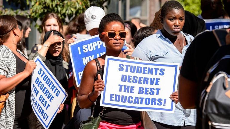 Students at LIU Brooklyn campus stage a walkout to protest...