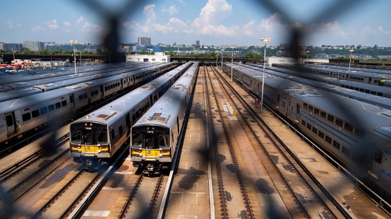 LIRR trains in the West Side rail yard in 2023...
