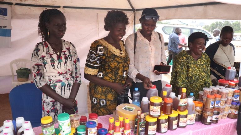 Traders at a 'Made In South Sudan' trade expo sell...