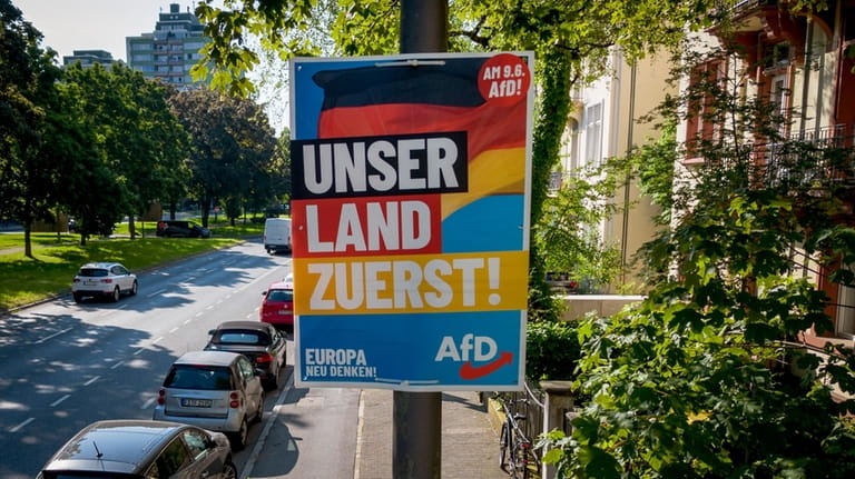 An AfD election poster for the European elections reading "our...