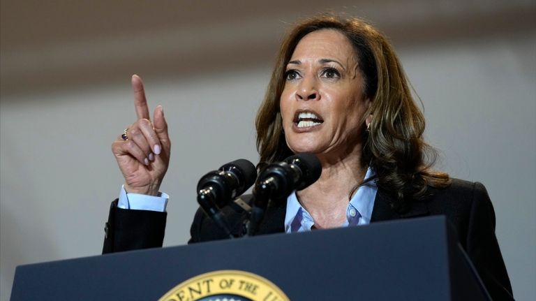 Democratic presidential nominee Vice President Kamala Harris campaigns with President...