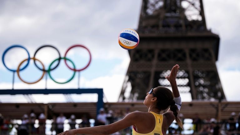 Brazil's Ana Patricia Silva Ramos serves during the women's quarterfinal...