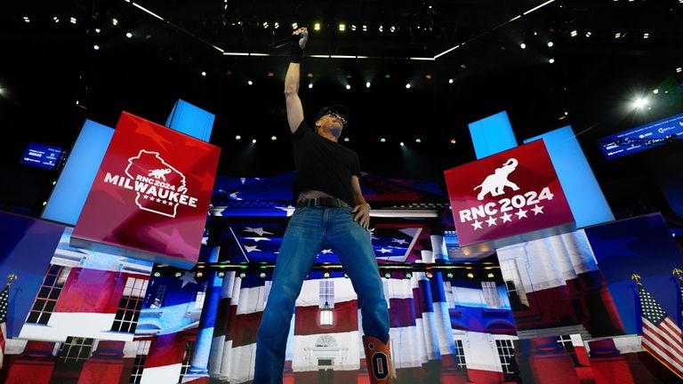 Kid Rock rehearses his performance before during the Republican National...