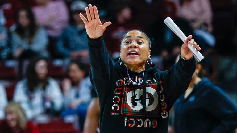 South Carolina head coach Dawn Staley directs her team against...