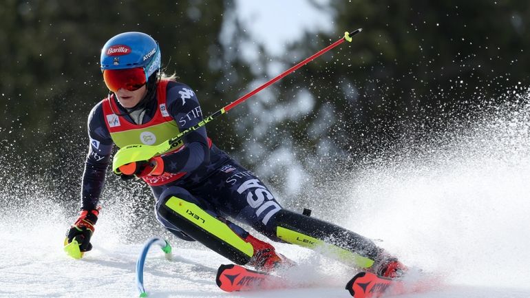 United States' Mikaela Shiffrin competes in a women's World Cup...