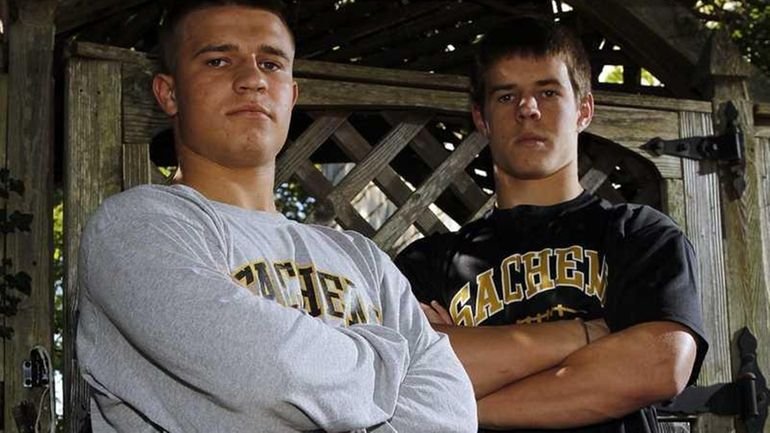 Brothers and Sachem North football teammates Dalton (r) and Trent...