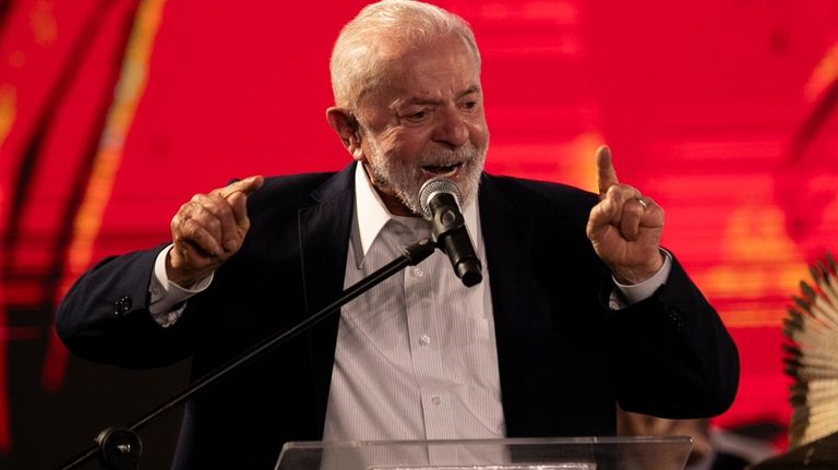 Brazil's President Luiz Inacio Lula da Silva speaks during a...