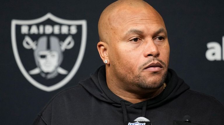 Las Vegas Raiders interim head coach Antonio Pierce speaks during...