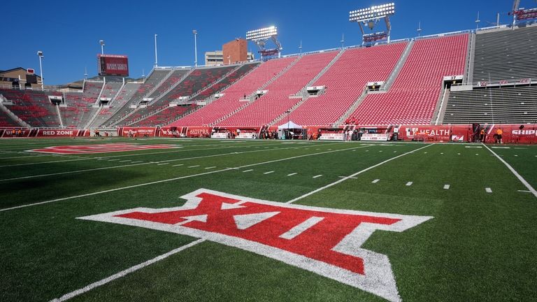 The Big 12 logo is seen on the field prior...