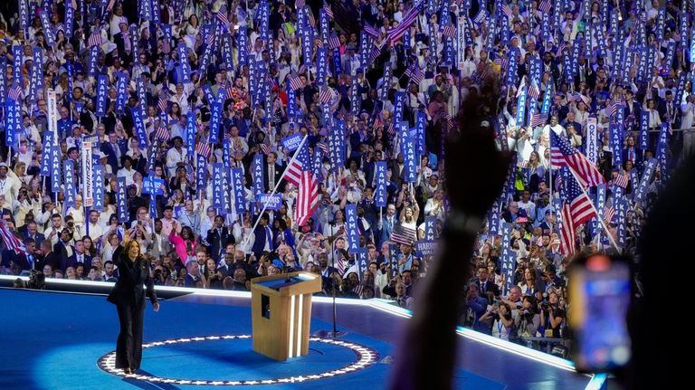 Democratic presidential nominee Vice President Kamala Harris during the Democratic...