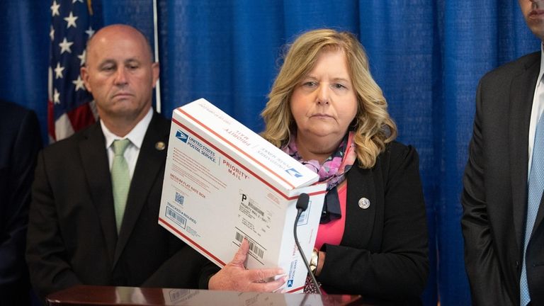 Nassau County District Attorney Anne Donnelly announces drug trafficking charges against a...