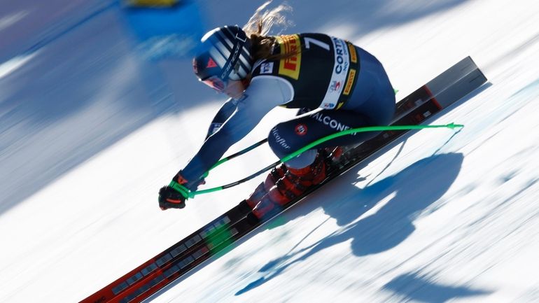 Italy's Sofia Goggia speeds down the course during an alpine...