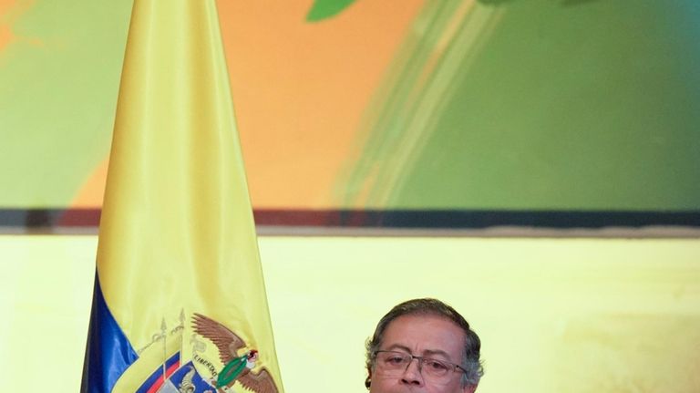 Colombian President Gustavo Petro delivers a speech during the opening...