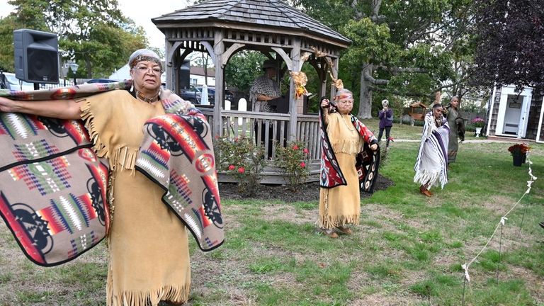 Members of the Montaukett Indian Nation perform a traditional dance...