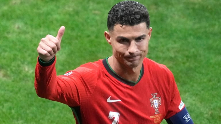 Portugal's Cristiano Ronaldo is seen after the win against Slovenia...