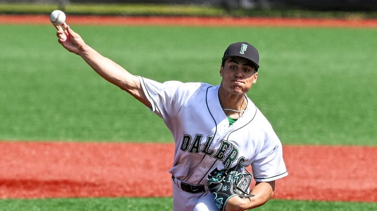 Starting pitcher Jordan Welch of Farmingdale throws to the plate...