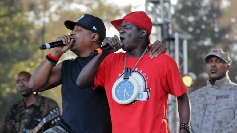 Chuck D and Flavor Flav of Public Enemy perform during...