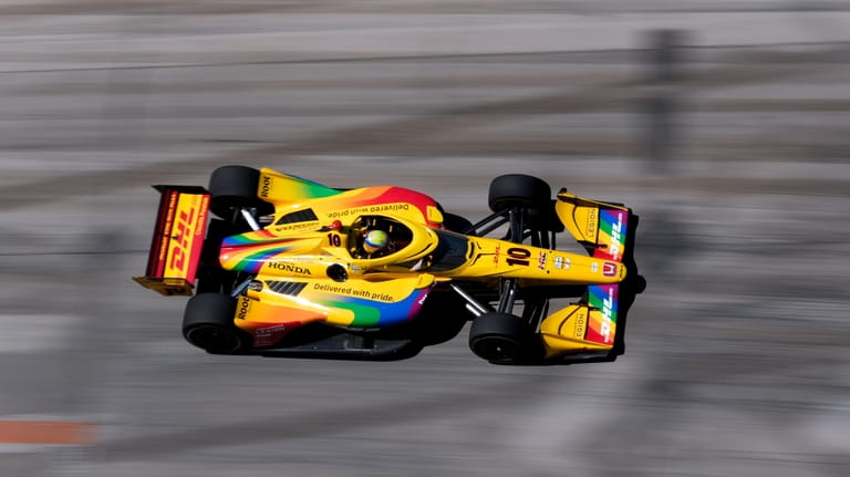 Chip Ganassi Racing driver Álex Palou (10) drives during practice...