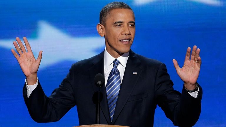 President Barack Obama addresses the Democratic National Convention in Charlotte,...