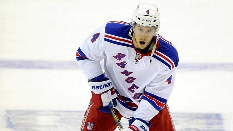 Rangers defender Michael Del Zotto is seen on the ice.