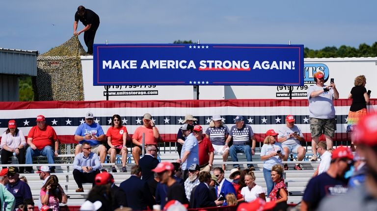 Supporters arrive to hear Republican presidential nominee former President Donald...