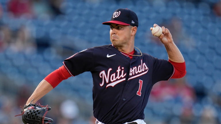 Washington Nationals starting pitcher MacKenzie Gore throws to a