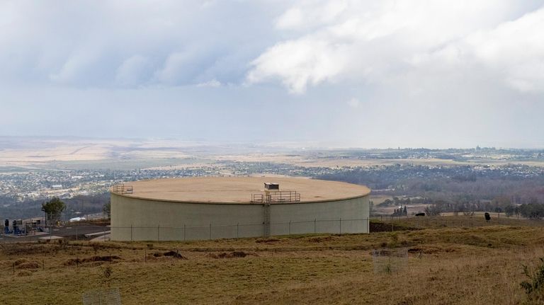 A water tank on Wednesday, Sept. 27, 2023, in Kula,...