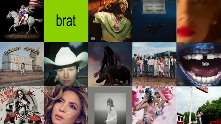 This combination of album covers shows, top row from left,...