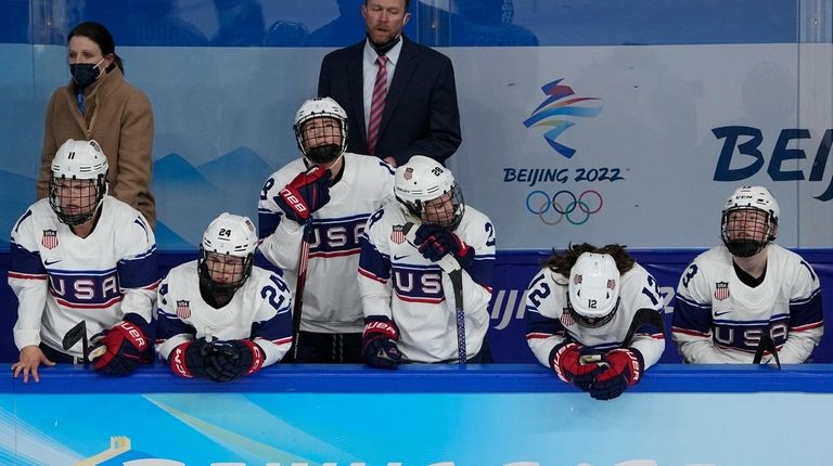 United States reacts after losing to Canada in the women's...