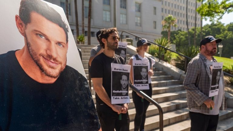 Friends and supporters of late actor Johnny Wactor, pictured left,...