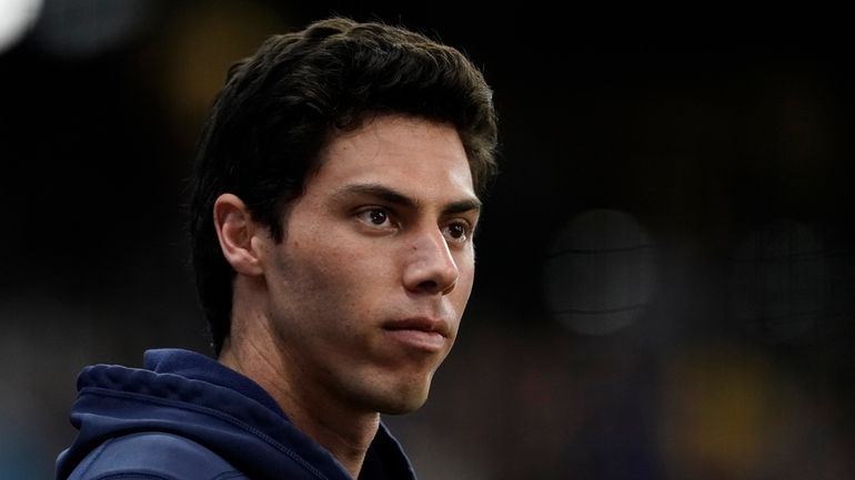 Milwaukee Brewers' Christian Yelich is seen before a baseball game...